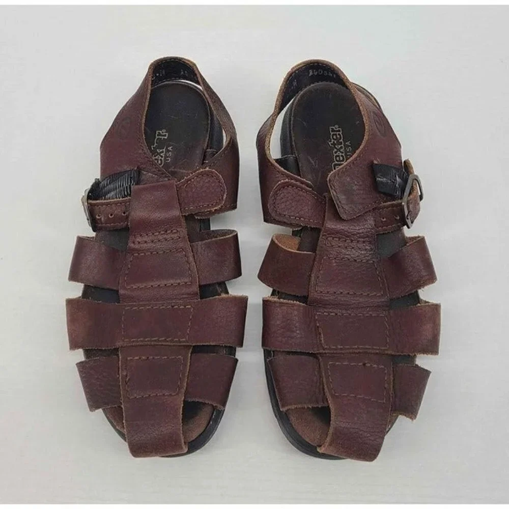 Dexter USA Mens Sling Back Strappy Adj Buckle Closure Nature Brown Sandals 8
